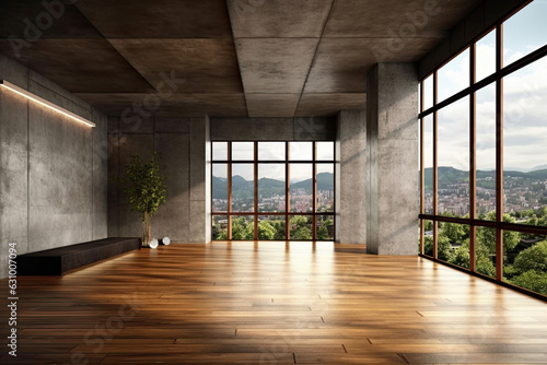 Empty room with panoramic window and mountain view © ttonaorh