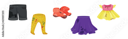 Spotted and Dirty Clothing with Stain for Laundry Vector Set