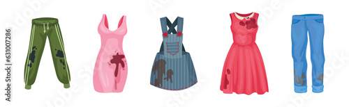 Spotted and Dirty Clothing with Stain for Laundry Vector Set