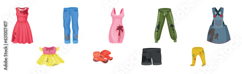 Spotted and Dirty Clothing with Stain for Laundry Vector Set