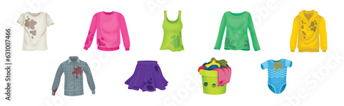 Spotted and Dirty Clothing with Stain for Laundry Vector Set