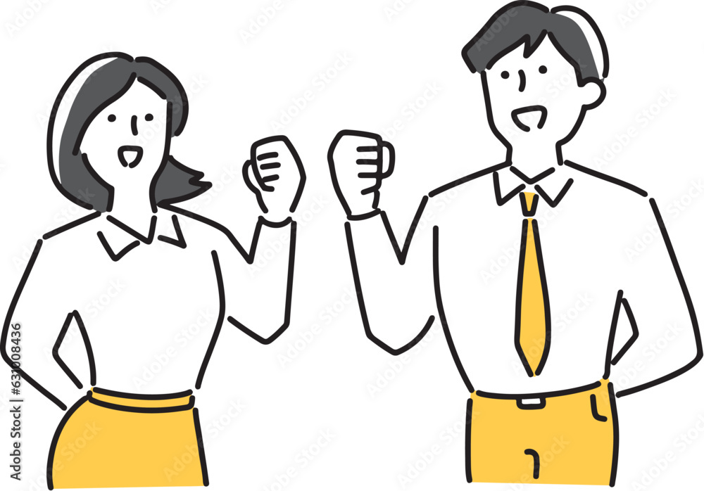 ガッツポーズを取る男女の会社員