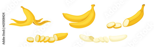 Banana as Elongated, Edible Fruit Covered with Yellow Rind Vector Set