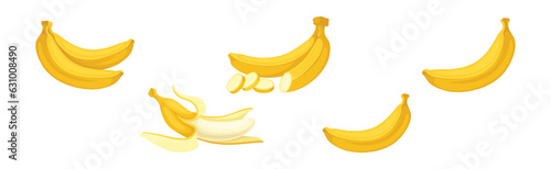 Banana as Elongated, Edible Fruit Covered with Yellow Rind Vector Set