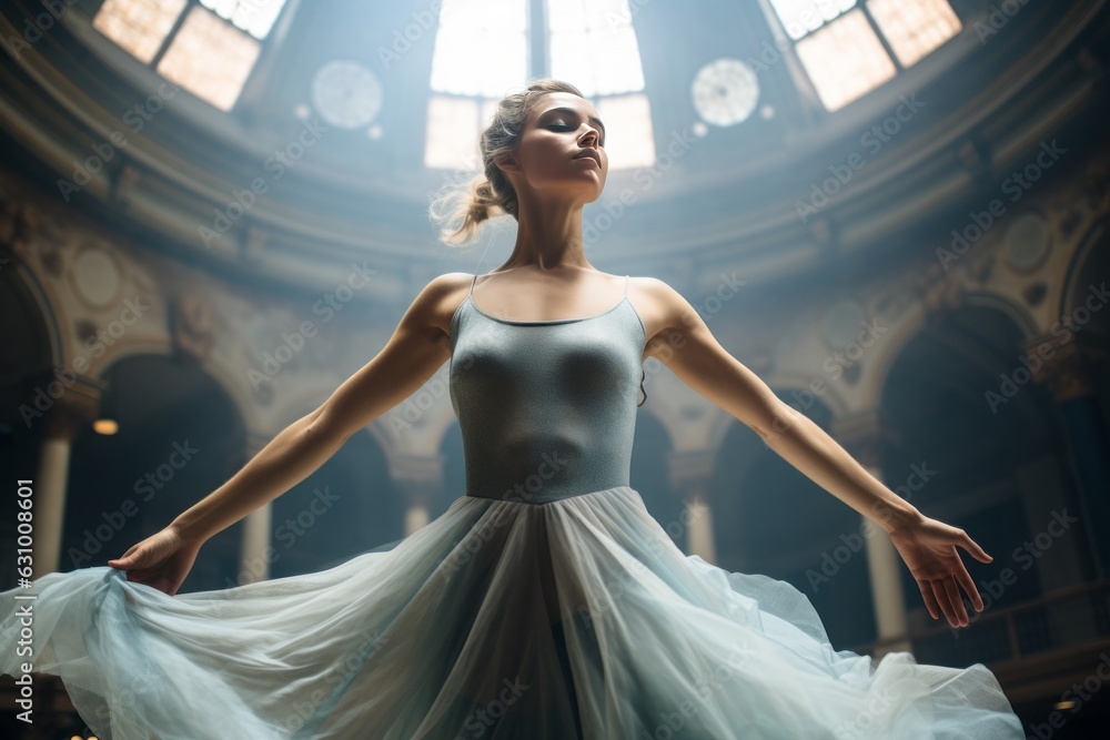 Fototapeta premium Ballet Dancer Practicing A Challenging Move, Generative AI