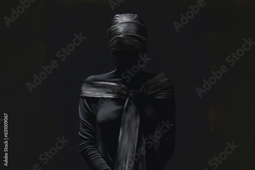 Woman dressed in black with a black bow generative ai