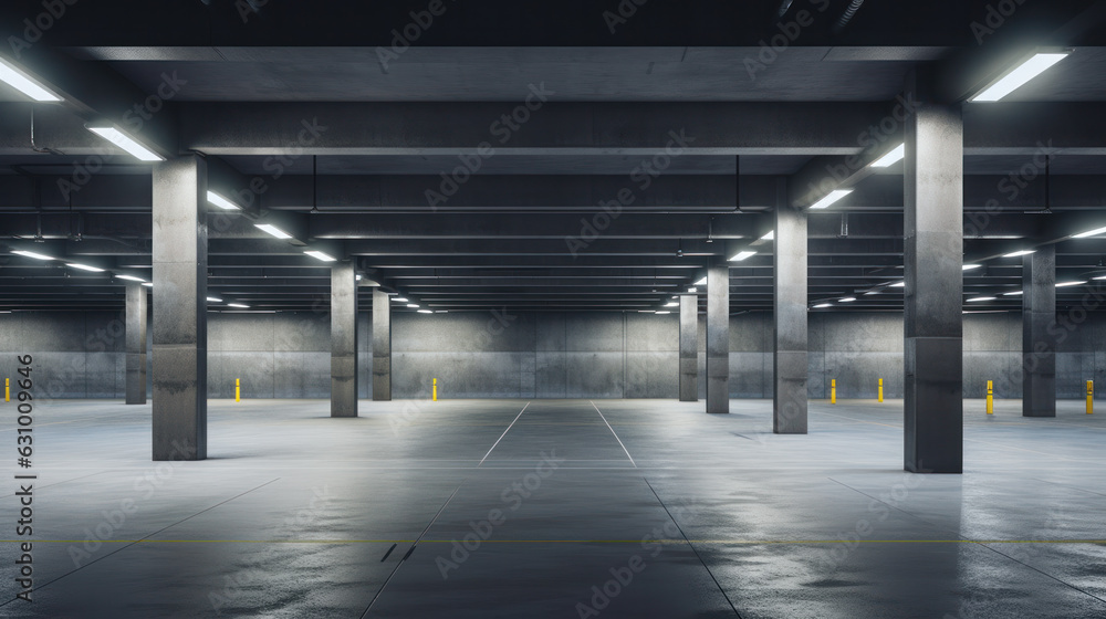 Obraz premium Modern underground parking. Indoor modern parking interior.