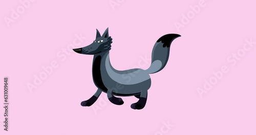 Fox silver cartoon animal character walking seamless loop. Funny isolated animal animation useful for any project. photo