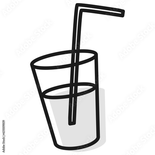 透明なカップに入った飲み物のイラスト（白黒）