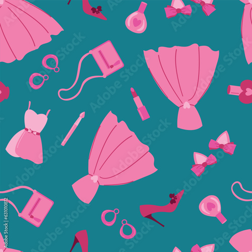 Barbiecore seamless pattern. Design for fabric, textile, wallpaper, packaging. © Helga KOV