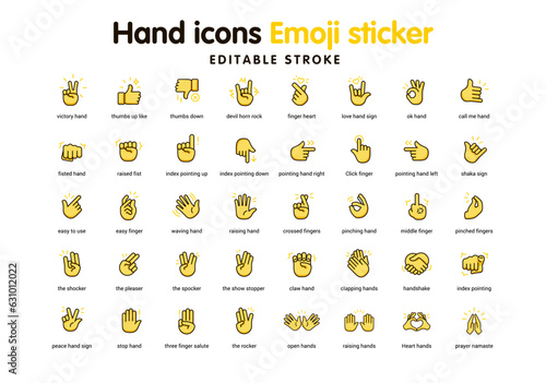 Hand Icons Emoji Sticker, funny symbol sticker vector hand gesture emojis icons collection