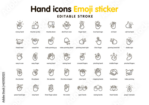 Hand Icons Emoji Sticker, funny symbol sticker vector hand gesture emojis icons collection