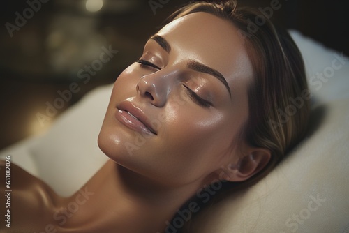 Client receiving a relaxing facial with soothing skincare products, Generative AI