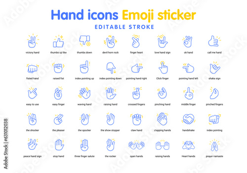 Hand Icons Emoji Sticker, funny symbol sticker vector hand gesture emojis icons collection