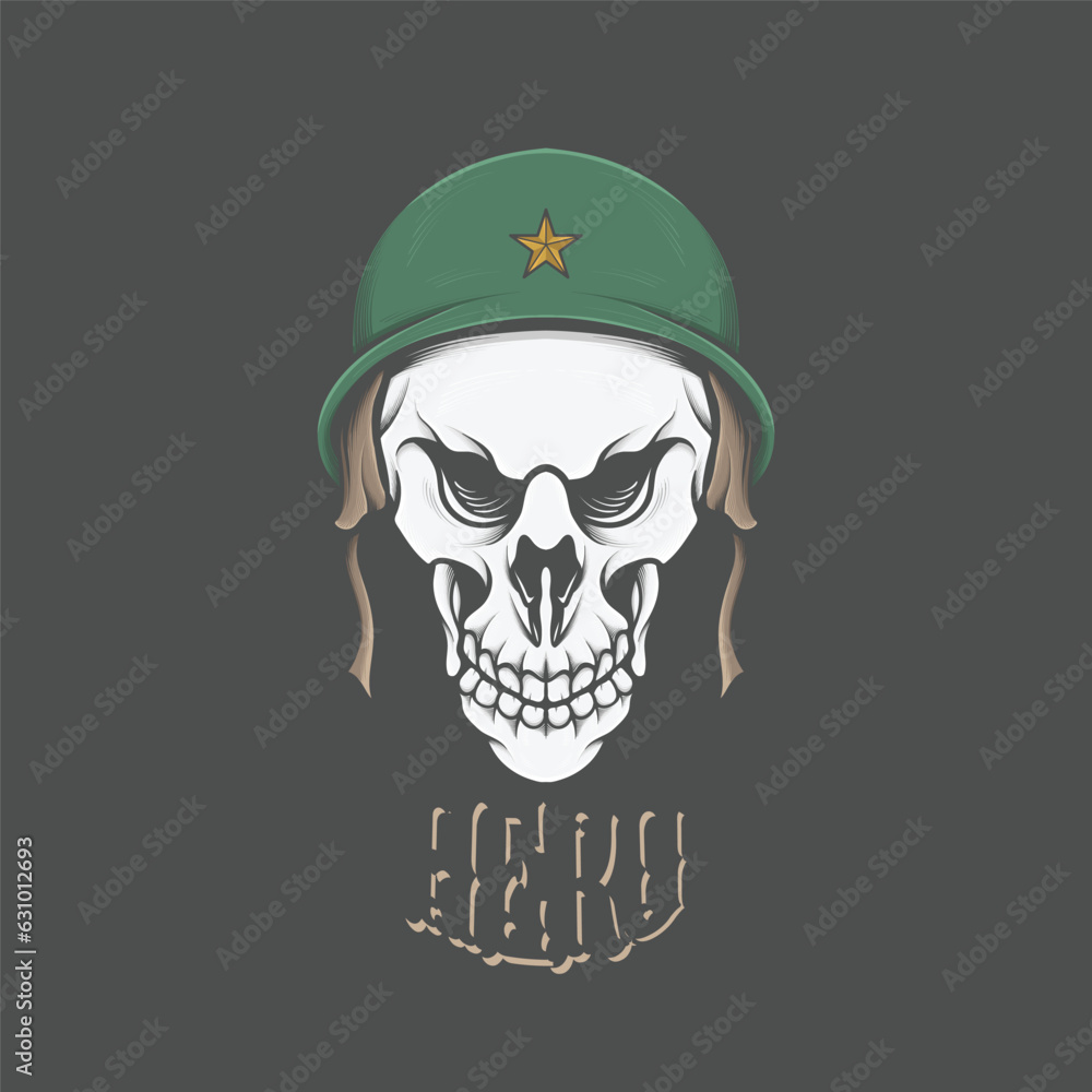 super cool illustration design of a veteran soldier's skull head that looks like a zombie, very suitable for t-shirt or merchandise design
