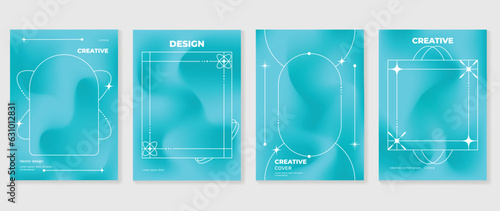 Modern gradient design background cover. Abstract gradient graphic with sparkles, border, frame. Aesthetic business cards collection illustration for flyer, brochure, invitation, social media, poster.