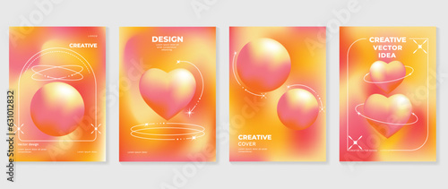 Modern gradient design background cover. Abstract gradient graphic with sparkles, heart, circle. Aesthetic business cards collection illustration for flyer, brochure, invitation, social media, poster.