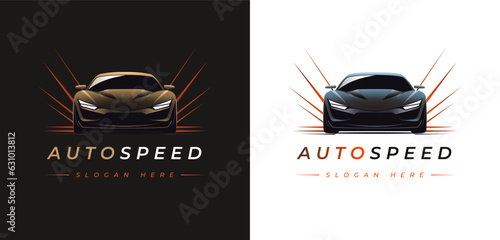 Sports car luxury logo icon set on black and white background. Premium motor vehicle dealership emblems. Colorfull vector illustration