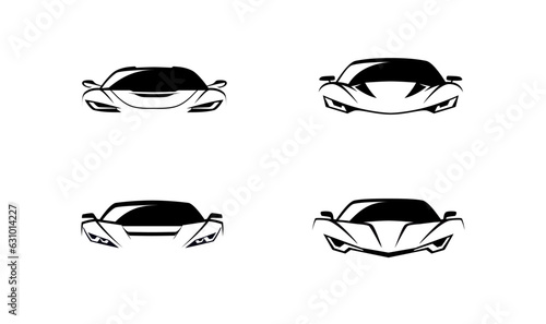 Sports car logo icon set on white background. Motor vehicle dealership emblems. Auto silhouette garage symbols. Vector illustration