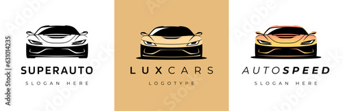 Sports car logo icon set. Luxuty motor vehicle dealership emblems. Auto silhouette garage symbols. Vector illustration