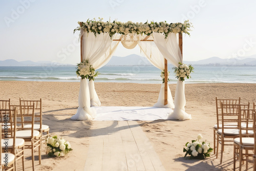 Exquisite Beach Wedding Setup: Seaside Romance Captured, Created with Generative AI Tools