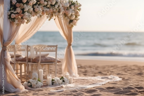Exquisite Beach Wedding Setup: Seaside Romance Captured, Created with Generative AI Tools