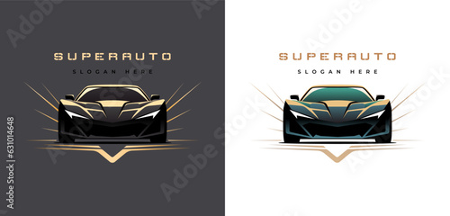 Sports car luxury logo icon set on black and white background. Premium motor vehicle dealership emblems. Colorfull vector illustration