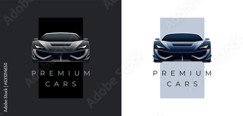 Sports car luxury logo icon set on black and white background. Premium motor vehicle dealership emblems. Colorfull vector illustration