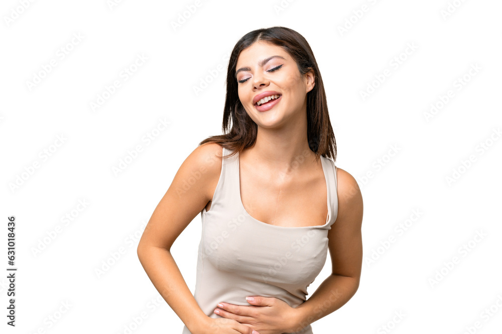 Young Russian woman over isolated chroma key background smiling a lot Young Russian woman over isolated chroma key background smiling a lot