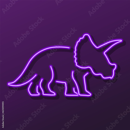 triceratops neon sign, modern glowing banner design, colorful modern design trends on black background. Vector illustration.