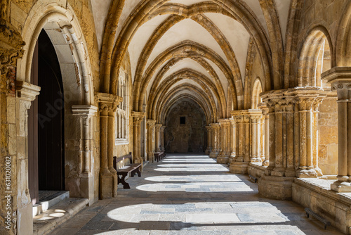 Courtyard galleries of Romanesque cathedral Se Velha in Coimbra, Portugal