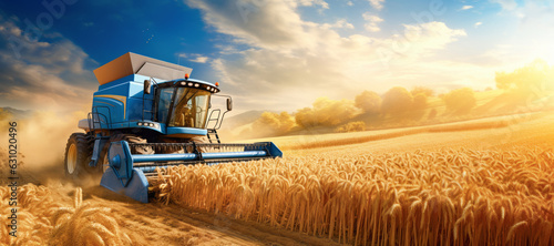 Amidst the sun-kissed fields, farmers and their reliable combine harvester work hand in hand, cultivating a rich wheat harvest that sustains communities and celebrates the essence of rural life.
