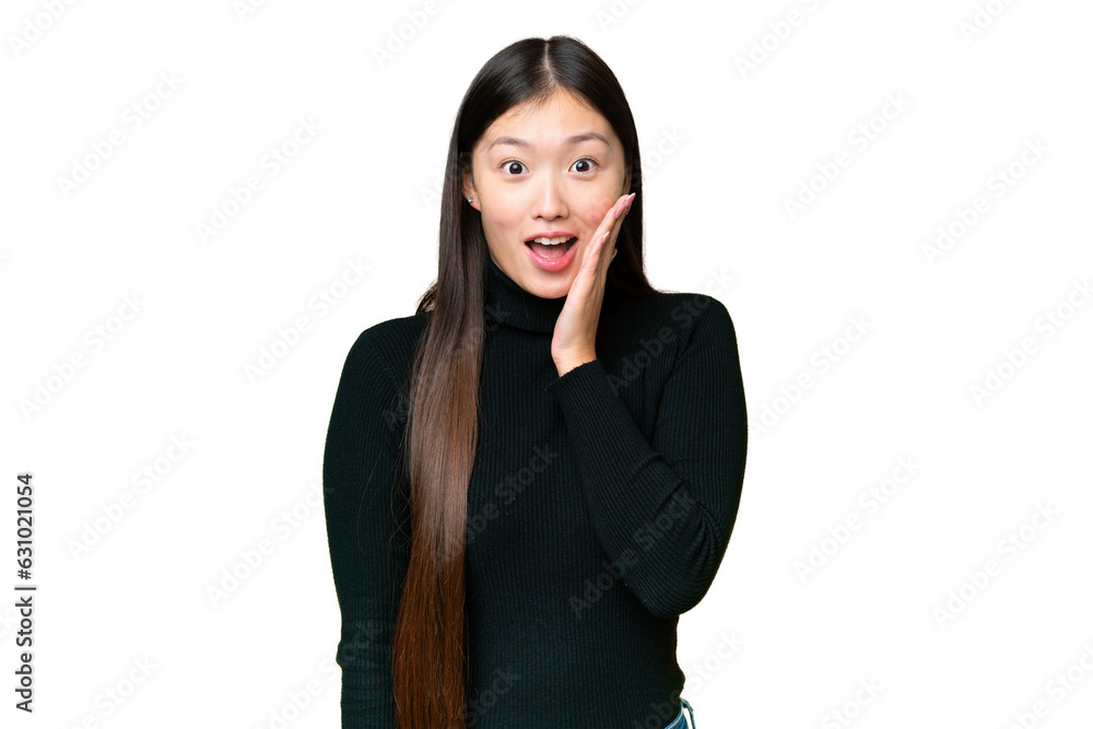 Young Asian woman over isolated chroma key background with surprise and shocked facial expression Young Asian woman over isolated chroma key background with surprise and shocked facial expression