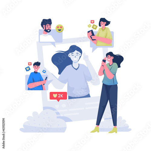 Woman selfie trending and likes on social media post illustration