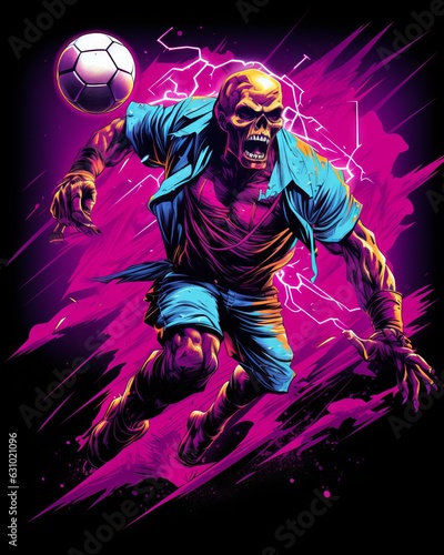 Vibrant T-Shirt vector with football graphic and Synthwave influence - detailed and colorful design, Generative AI