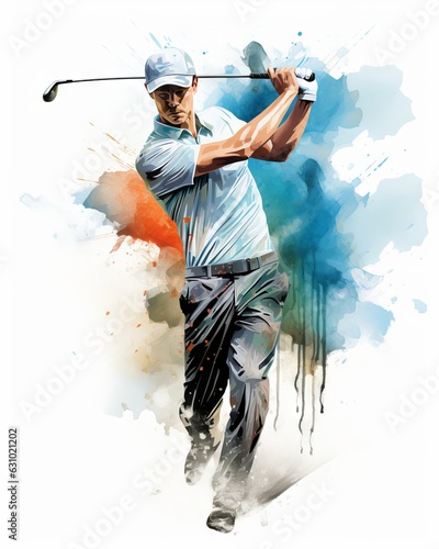 Premium golf player t-shirt vector design - clean & professional 2D watercolor art, t-shirt design, Generative AI
