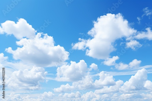 Clear Blue Sky With Fluffy White Clouds, Generative AI
