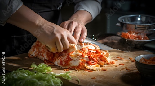 Process of preparing Kimchi, a staple in South Korean cuisine