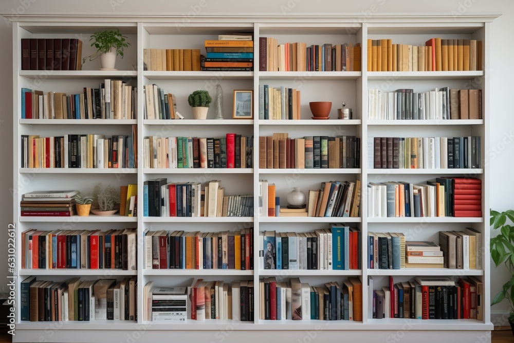 Minimalist Bookshelf With Neatly Arrangement, Generative AI Minimalist Bookshelf With Neatly Arrangement, Generative AI