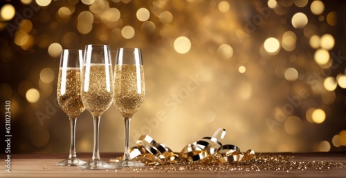 Champagne on dazzling gold background