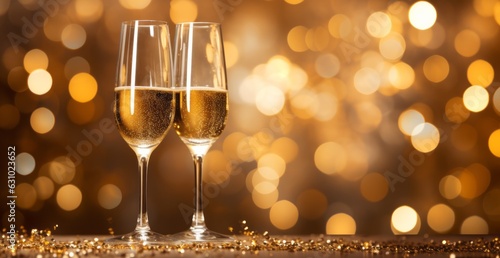 Champagne on dazzling gold background