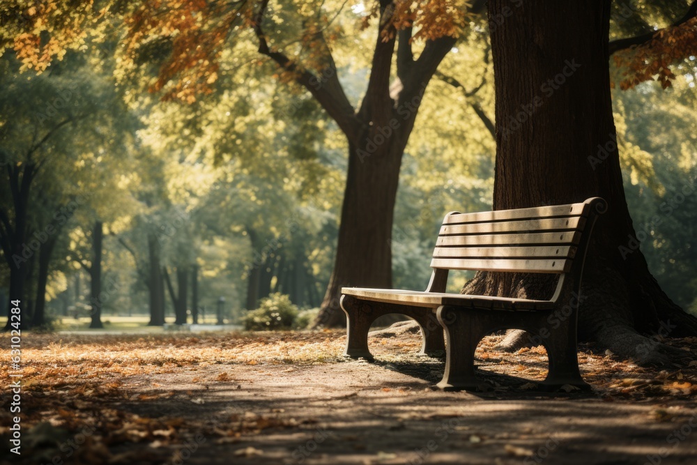 Serene And Empty Park Bench, Generative AI