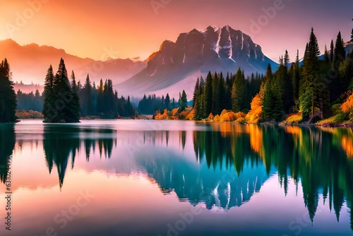 sunrise over lake by Generated with AI technology