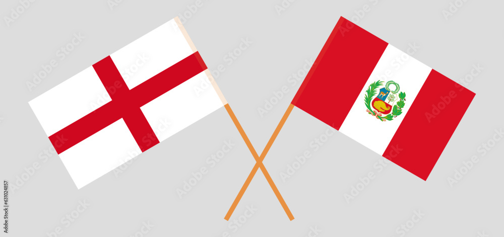 Crossed flags of England and Peru. Official colors. Correct proportion