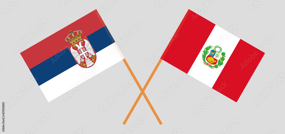 Crossed flags of Serbia and Peru. Official colors. Correct proportion