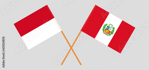 Crossed flags of Monaco and Peru. Official colors. Correct proportion
