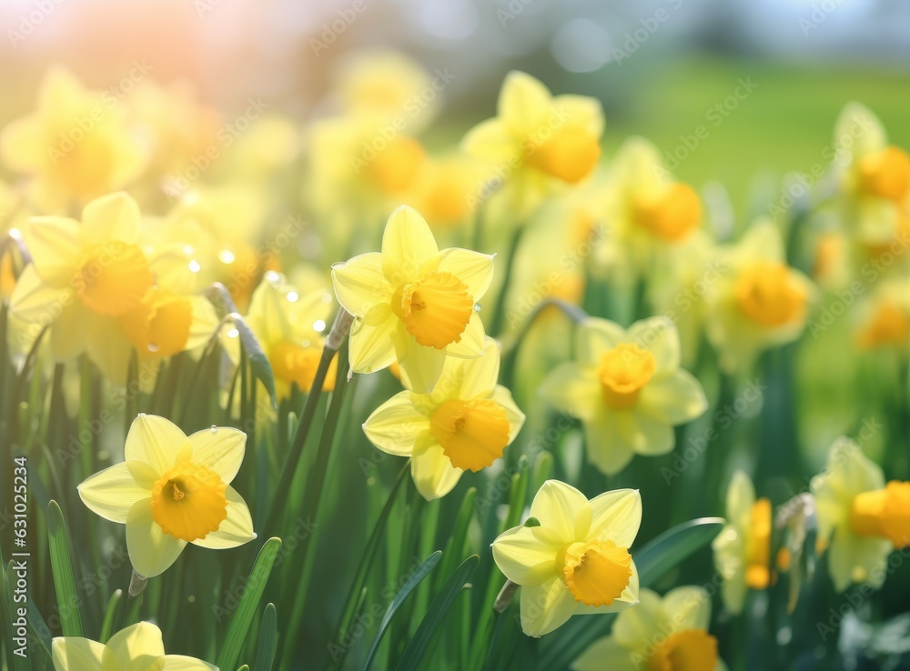 Daffodils and bright green grass background Daffodils and bright green grass background
