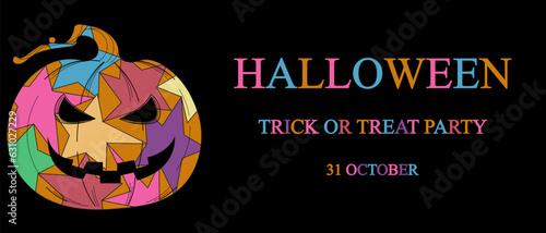 Funky Halloween card cover with Jack lantern in Trendy Y2K retro style. Avant-garde Halloween concept for banners, posters, cards. Vector illustration in modern Groovy style.