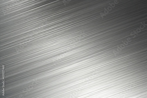 Photograph of brushed metal, or hair line pattern metal. Brushed metal with reflection. Diagonal grain.  High resolution Sharp to the corners, Generative AI