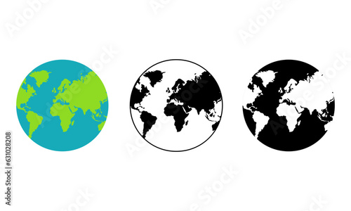 Planet Earth icon set. Silhouette and line.